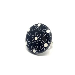 Anel Estampa Preto Floral