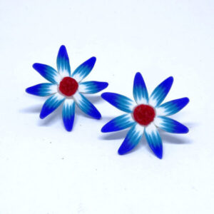 Brinco Flor Crisântemo Azul e Turquesa