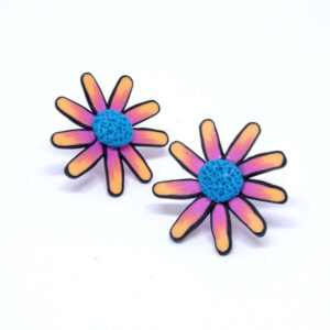 Brinco Flor Crisântemo Laranja e Rosa