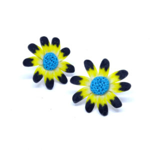 Brinco Flor Crisântemo Preto e Amarelo
