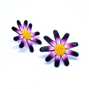 Brinco Flor Crisântemo Preto e Rosa