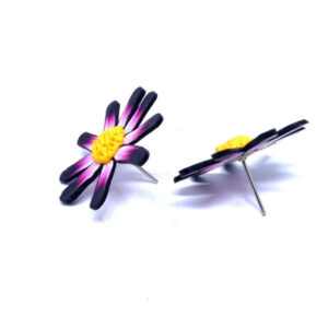 Brinco Flor Crisântemo Preto e Rosa
