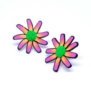 Brinco Flor Crisântemo Rosa e Laranja