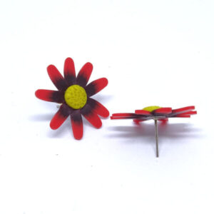 Brinco Flor Crisântemo Vermelho e Preto