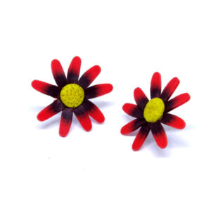 Brinco Flor Crisântemo Vermelho e Preto